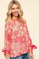 Haptics Ribbon Bow Detail Floral Round Neck Blouse