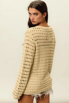 BiBi Oatmeal Round Neck Openwork Knit Cover Up Trendsi