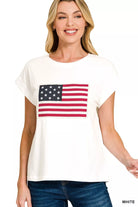 Zenana White US Flag Round Neck Short Sleeve T-Shirt Plus Size WHITE