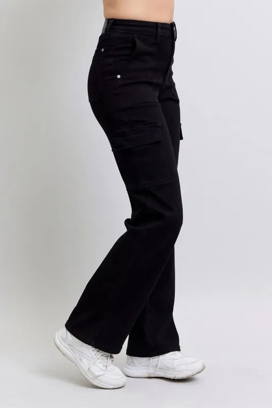 Judy Blue Black High Waisted Cargo Wide Leg Jeans
