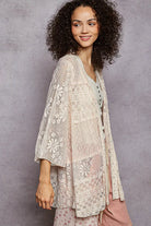 POL Lace Floral Open Front Cardigan with Trim Detail