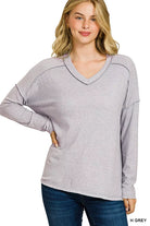Zenana Heather Grey Soft Melange Hacci Exposed Seam Hi-low Tee H GREY