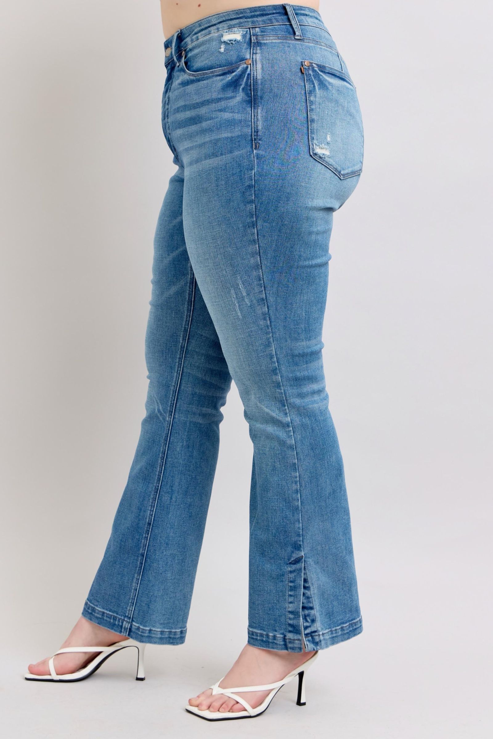 Judy Blue High Wasited Tummy Control Vintage Wash Side Slit Slim Boot Jeans