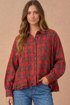 Ruffle the Rules Plaid Flannel Top in Red