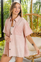 BiBi Dusty Pink Mineral Washed Leopard Print Short Sleeve Shirt