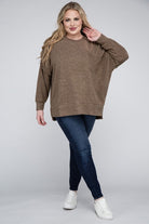 Zenana Plus Size Brushed Melange Drop Shoulder Sweater ZENANA