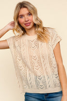 Haptics Beige Dolman Short Sleeve Crochet Sweater Top