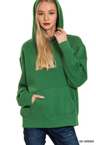 Zenana Dark Green Fleece Kangaroo Pocket Hoodie
