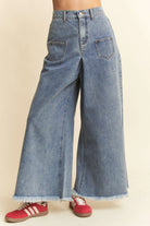 Davi & Dani Patch Pocket Wide Leg Culotte Jeans LIGHT DENIM