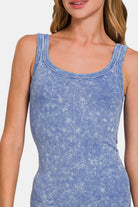 Zenana Light Indigo Stone Washed Ribbed Scoop Neck Tank Top