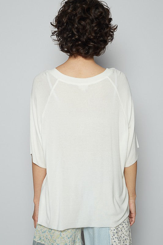 POL Off White Round Neck Half Sleeve T-Shirt