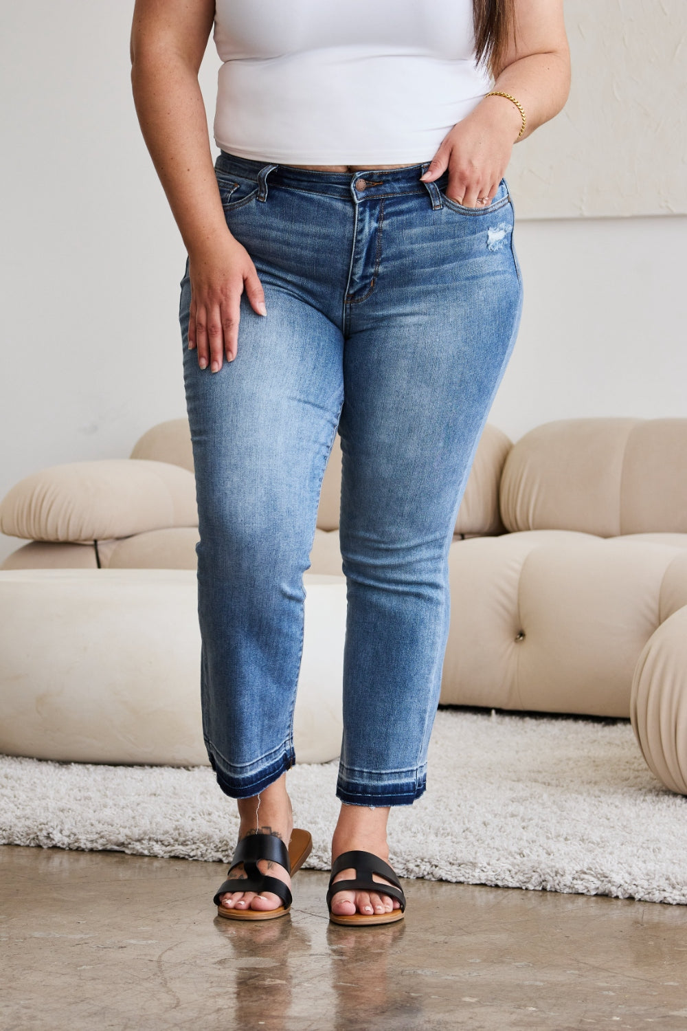 Judy Blue l Released Hem Cropped Bootcut Jeans Trendsi