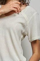 POL Natural Lace Detail V-Neck Short Sleeve Textured T-Shirt