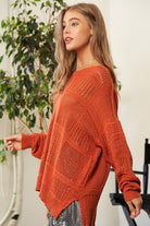 Davi & Dani Orange Openwork Side Slit Drop Shoulder Knit Cover Up