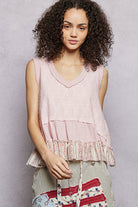 POL Blush Floral Print V-Neck Textured Tank