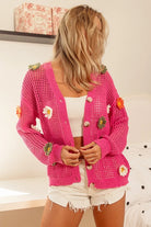 BiBi Fuchsia Flower Patches Open Knit Sweater Cardigan