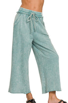 Zenana Ash Blue Washed French Terry Palazzo With Pockets