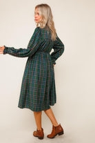 Haptics Hunter Green Midi Plaid Dress with Side Pockets