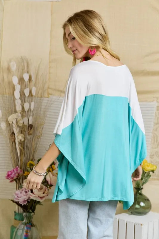 ADORA Colorblock Poncho Style Tunic Top