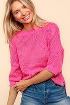 Haptics Pink Heart Netted Crochet Sweater Top Shirts & Tops