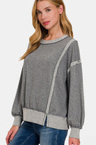 Zenana Grey Washed Exposed-Seam Sweatshirt Trendsi