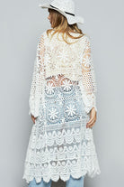 POL White Crochet Open Front Long Sleeve Longline Cardigan