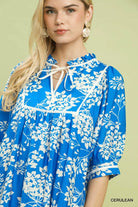 Umgee Cerulean Floral Babydoll Dress with Pockets