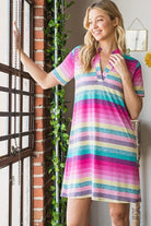 Heimish Pink Multi Color Striped Short Sleeve Mini Dress