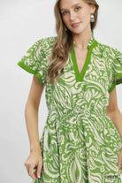 Umgee Green Paisley Print Midi Dress with Side Pockets