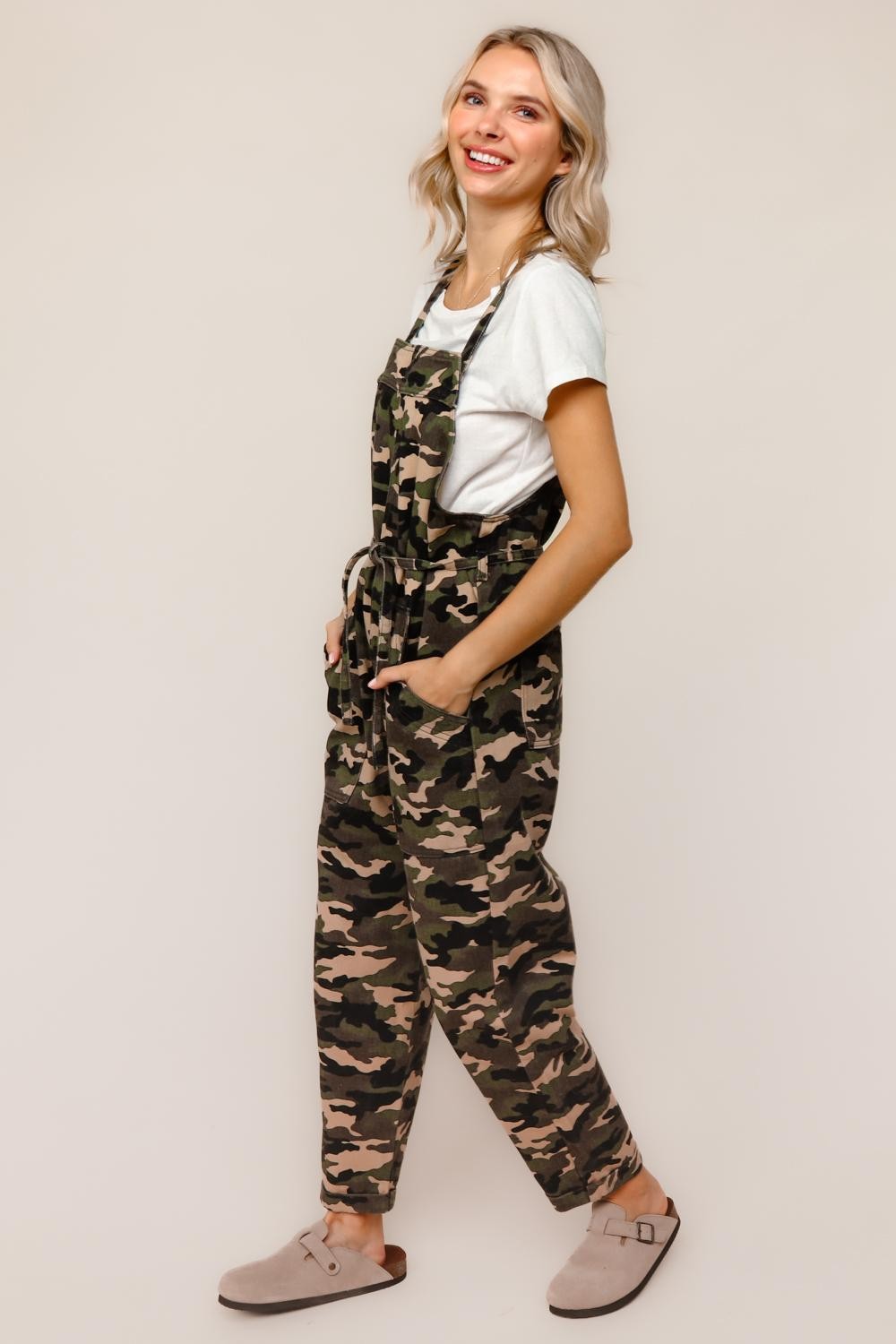 Haptics Comfy Camouflage Print Overalls Jumpsuits