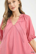 Umgee Blush Cotton Gauze Mini Dress