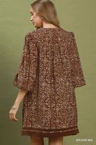 Umgee Mix Geometric Print V-Neck Tassel Detail Tunic Dress