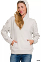 Zenana Bone Fleece Kangaroo Pocket Hoodie