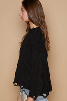 POL Black Weaving Cable Knit Distressed Long Sleeve Sweater Trendsi