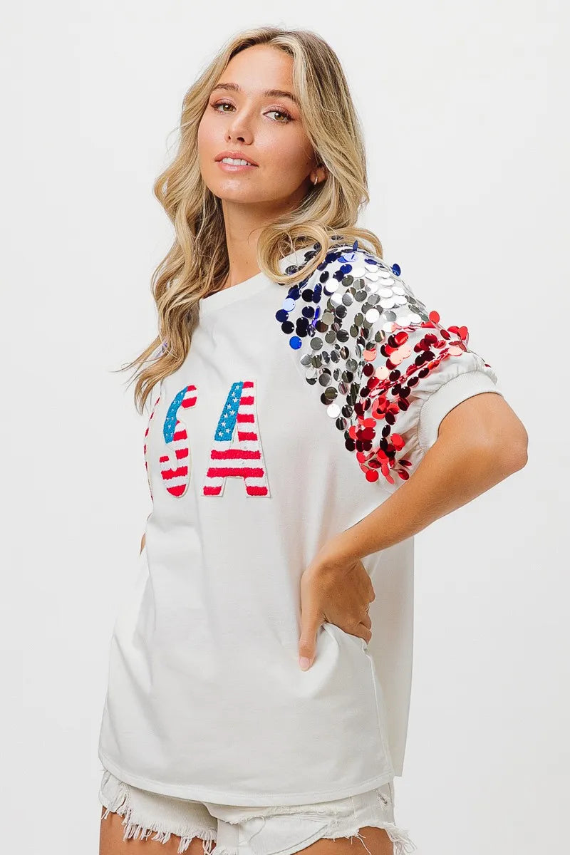 BiBi American Flag USA Theme Sequin Top
