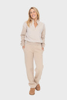 Mono B Tan Elastic Waist Fleece Pants with Pockets Activewear