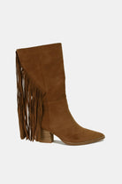 Beast Fashion Suede Fringe Point Toe Boots in Coffee Shoes