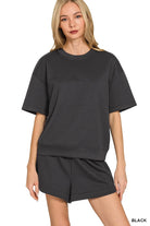 Zenana Black Scuba Short Sleeve Top & Shorts Set BLACK