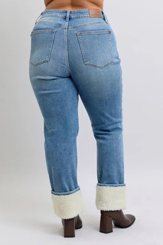 Judy Blue High Waisted Shearling Cuff Straight