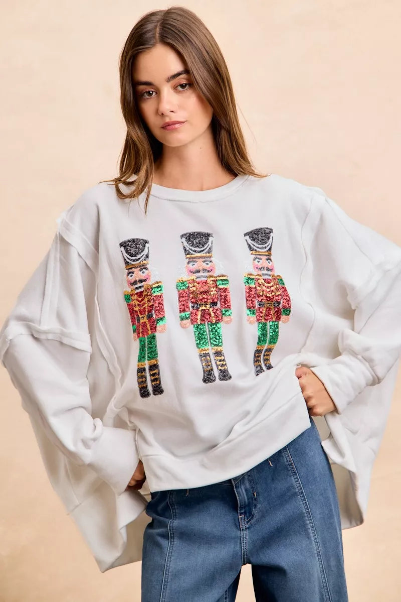 BiBi Christmas Sequin Nutcrackers Embroidery Sweatshirt