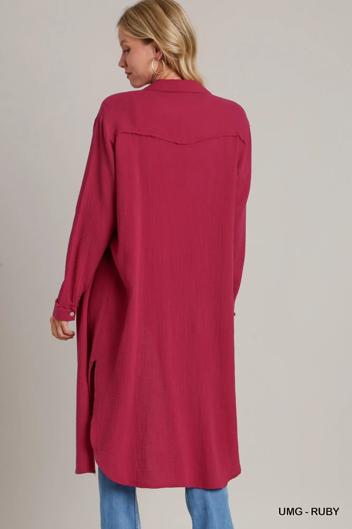 Umgee Ruby Cotton Gauze Button Down Shirt Dress