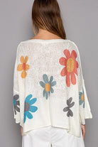 POL Ivory Flower Dropped Shoulder Long Sleeve Knit Top Shirts & Tops