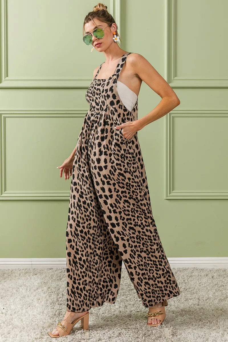BiBi Leopard Print Wide Leg Overalls