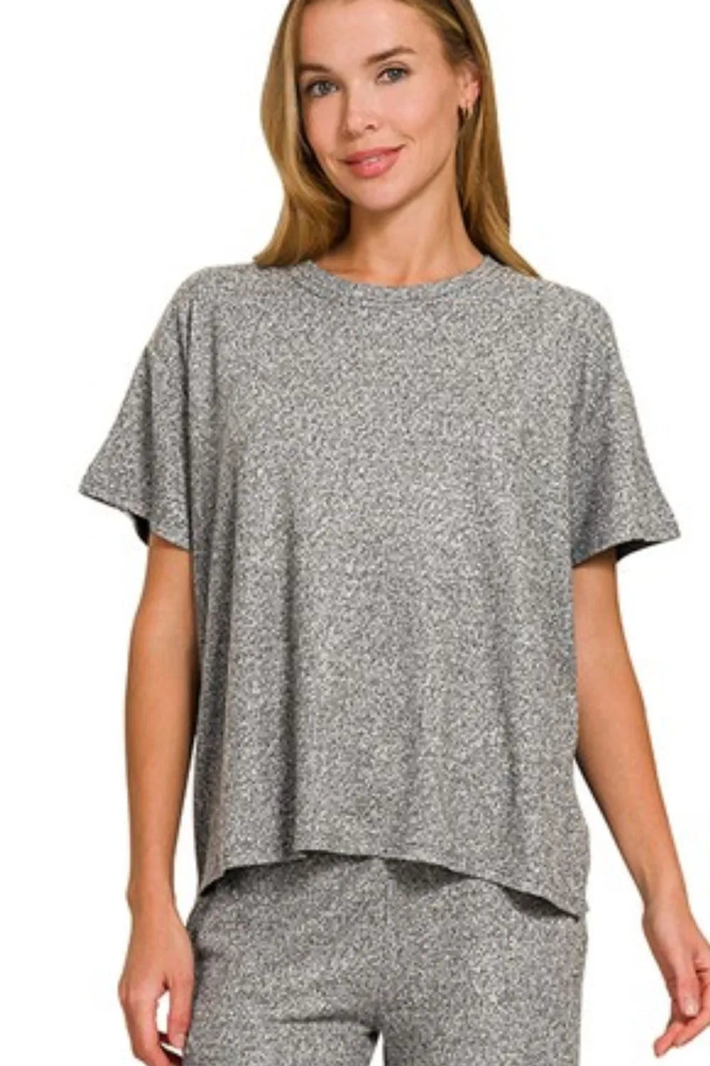 Zenana Gray Soft Melange Short Sleeve Tee & Long Pants Set