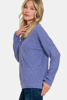 Zenana V Neck Ribbed V-Neck Drop Shoulder Top in Marlin Shirts & Tops