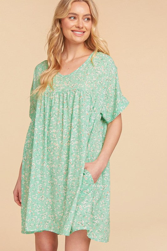 Haptics Everyday Mint Ditzy Floral Woven Dolman V Neck Dress Haptics