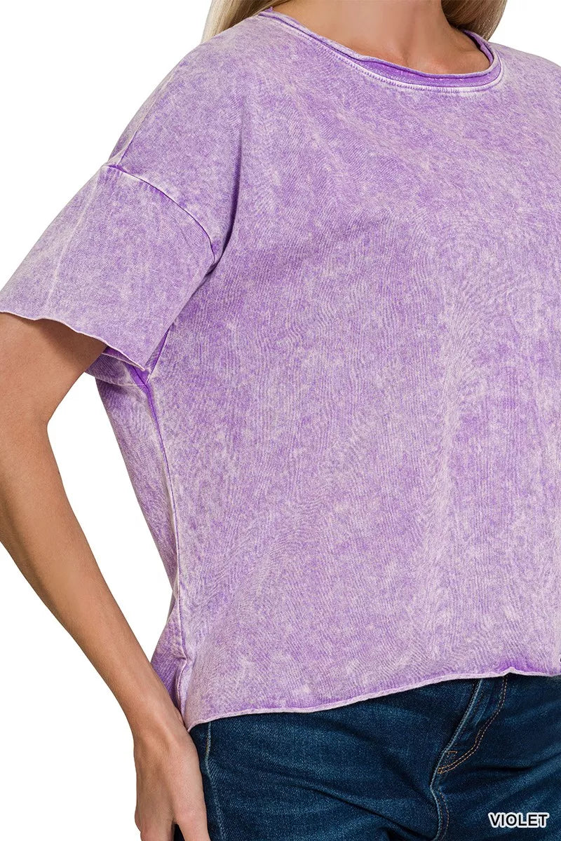 Zenana Violet Halo Washed Cotton Short Sleeve Top