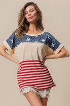 BiBi American Flag Theme Short Sleeve T-Shirt Trendsi