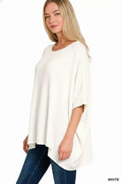 Zenana White Raised Rib Bat Sleeve Top