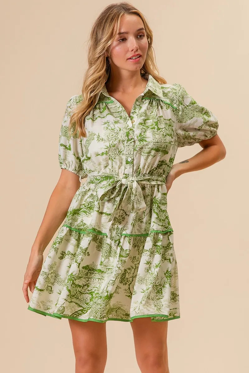 BiBi Avocado Woven Printed Tiered Dress